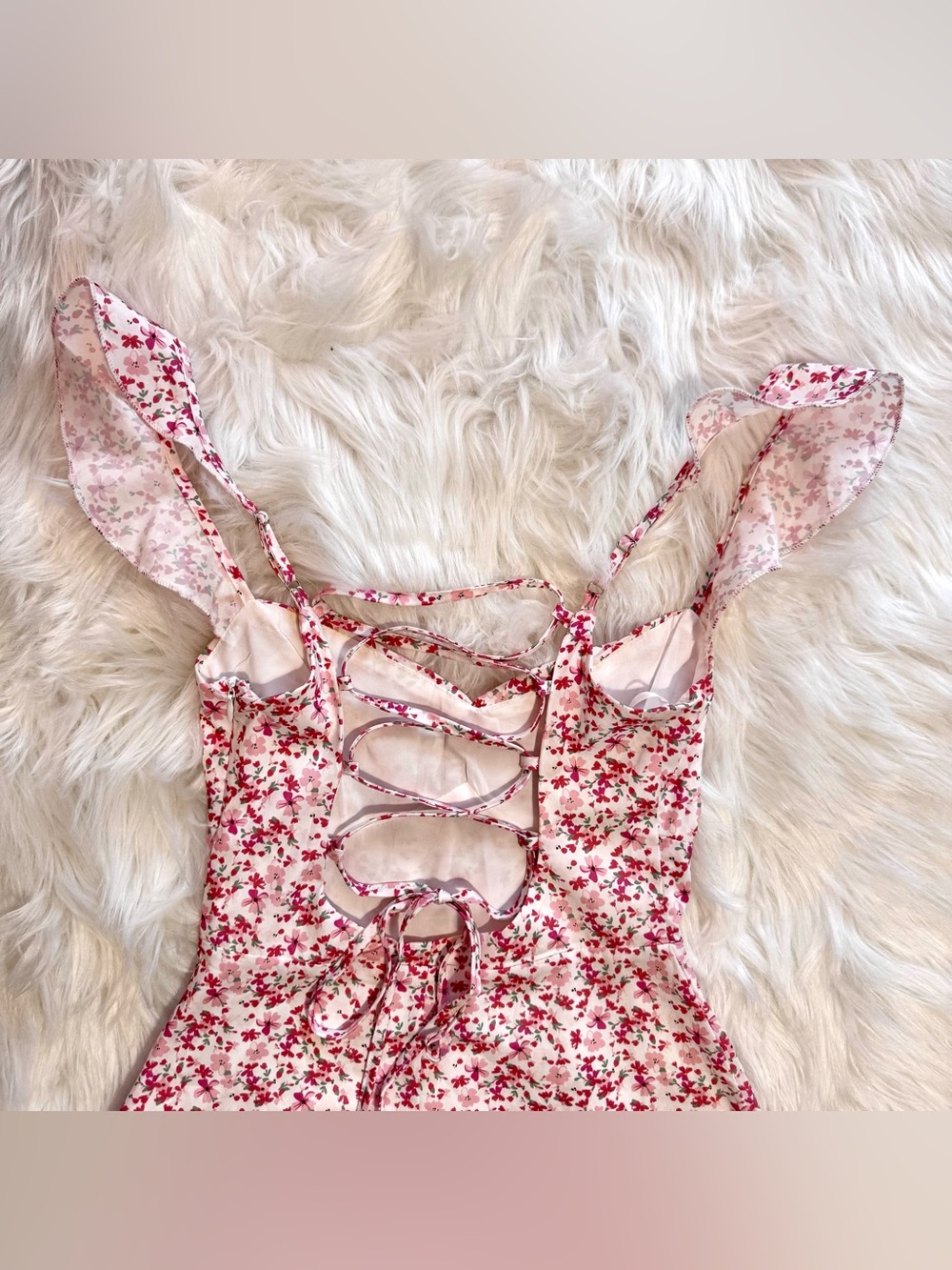 Princess Polly Lace-Up Back Mini Dress Pink Cottagecore Size US 0 / AU 4 NWOT - Picture 10 of 12